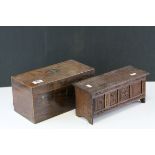 Oak Jewellery Box in the form of a Coffer together with a Regency Mahogany Box (a/f)