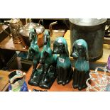 Blue Mountain Pottery - Pair of Large Seated Dogs, 37cms high and Pair of Large Rearing Horses,
