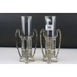 Pair of Early 20th century Secessionist Silver Plated Vases with Glass Sleeves, stamped Quist and