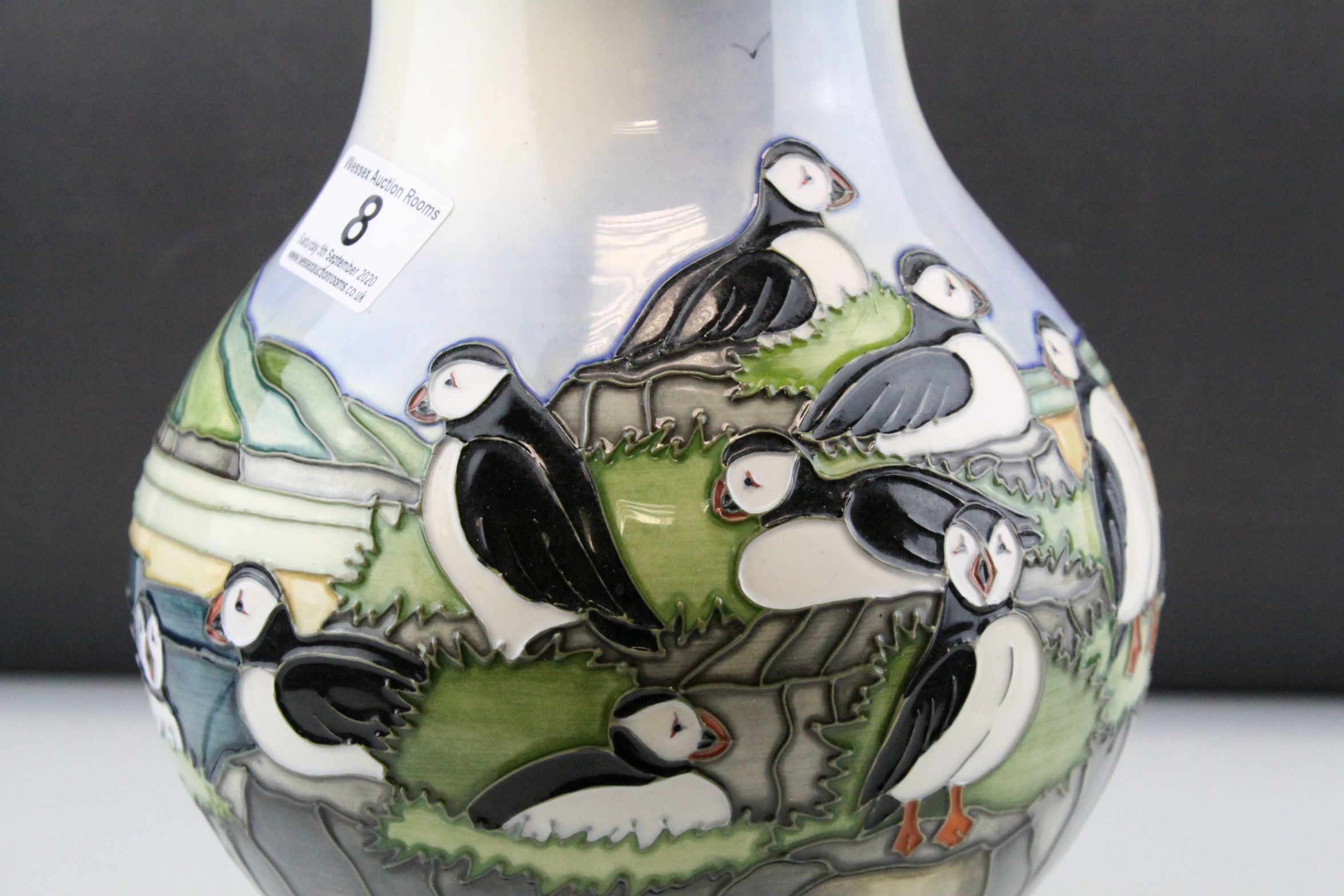 Moorcroft ' Puffin ' Baluster Table Lamp, height to top of ceramic body 27cms - Image 3 of 6