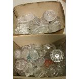 A large quantity of mainly 19th century glass salts in two boxes.