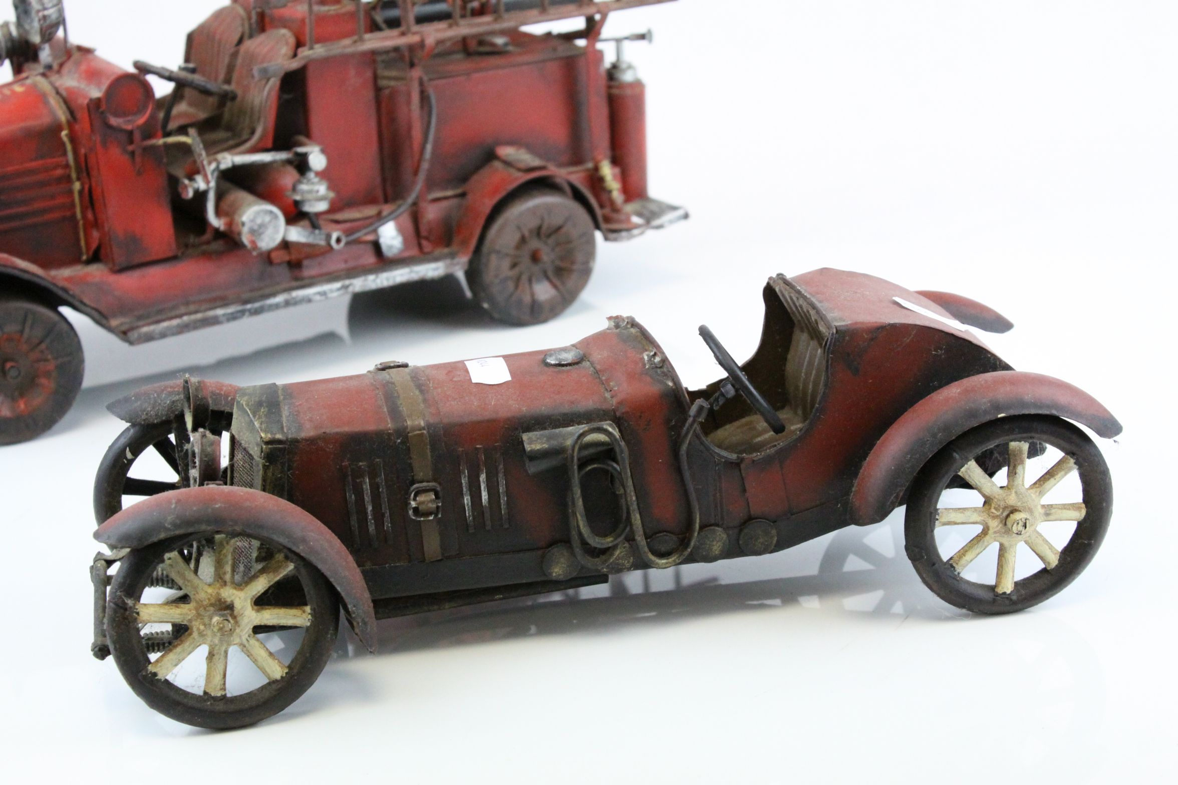 Tin Plate Model of a Vintage Fire Engine, L.40cms together with a Tin Plate Model of a Car and a - Image 4 of 7