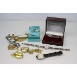 A selection of ladies watches to include a Rotary example together with a silver Tiffany & Co Key