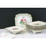 Victorian ' Brownfield & Son ' Part Dessert Set comprising Three Tazzas (one a/f) and Six Plates,