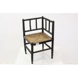 19th century Child's Bobbin Corner Chair with Rush Seat