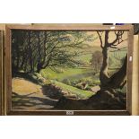 F Richardson 20th oil on canvas rural scene with trees signed 45 x 66 cm.