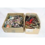 Two boxes of mainly contemporary mixed costume jewellery.
