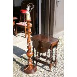 Wooden Standard Lamp together with a Small Oak Gate-leg Table with Barleytwist Supports, L.62cms