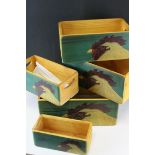 Set of five wooden cockerel design crates
