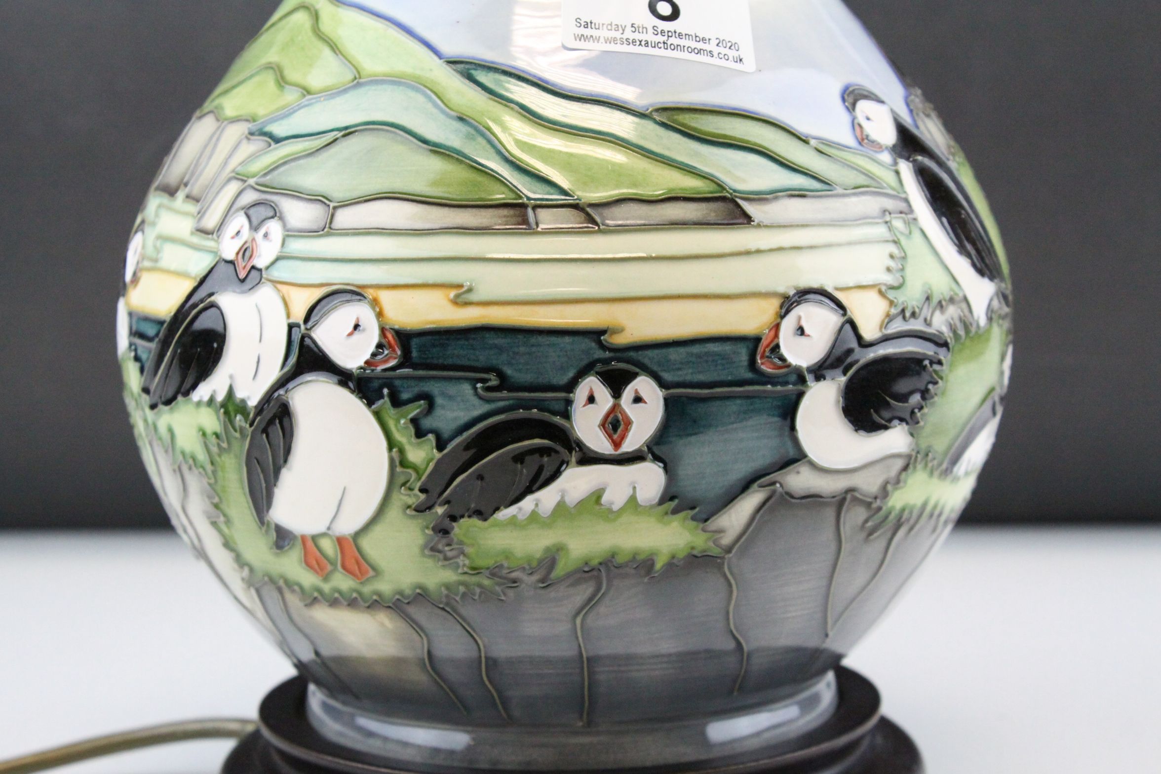 Moorcroft ' Puffin ' Baluster Table Lamp, height to top of ceramic body 27cms - Image 2 of 6