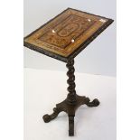 19th century Continental Marquetry Inlaid Table raised on Barley Twist Support and Four Scroll Feet,