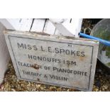 A 19th century marble plaque for a Miss L.E. Spokes Honours I.S.H. Teacher