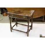 18th century or Later Oak Side Table with Single Drawer and raised on turned baluster supports