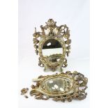 Pair of 19th century Mirrors, probably Italian with Grey and Gilt Decoration (damaged), h.42cms