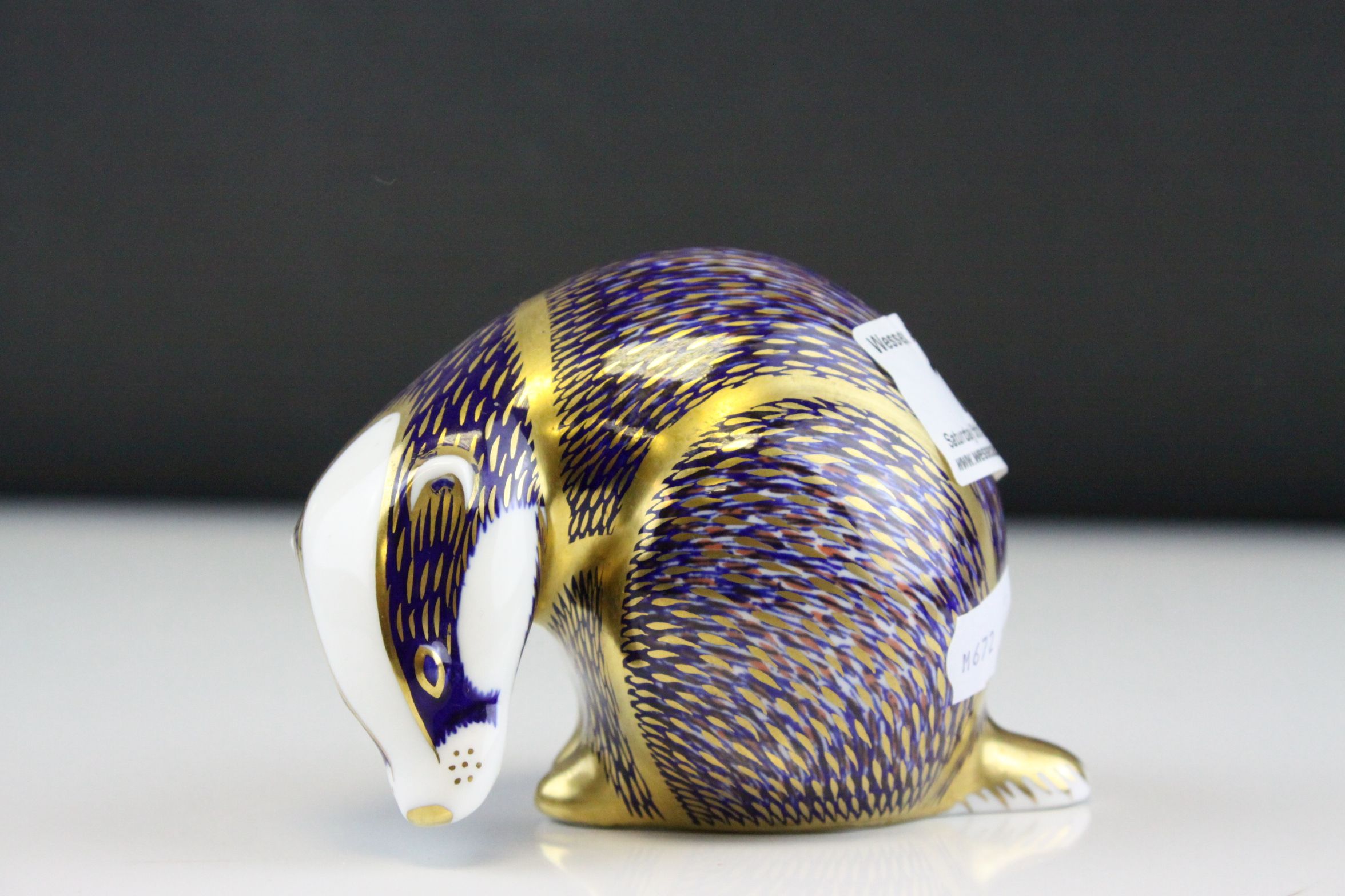 Royal Crown Derby ' Badger ' Paperweight with Gold Stopper, h.8cms