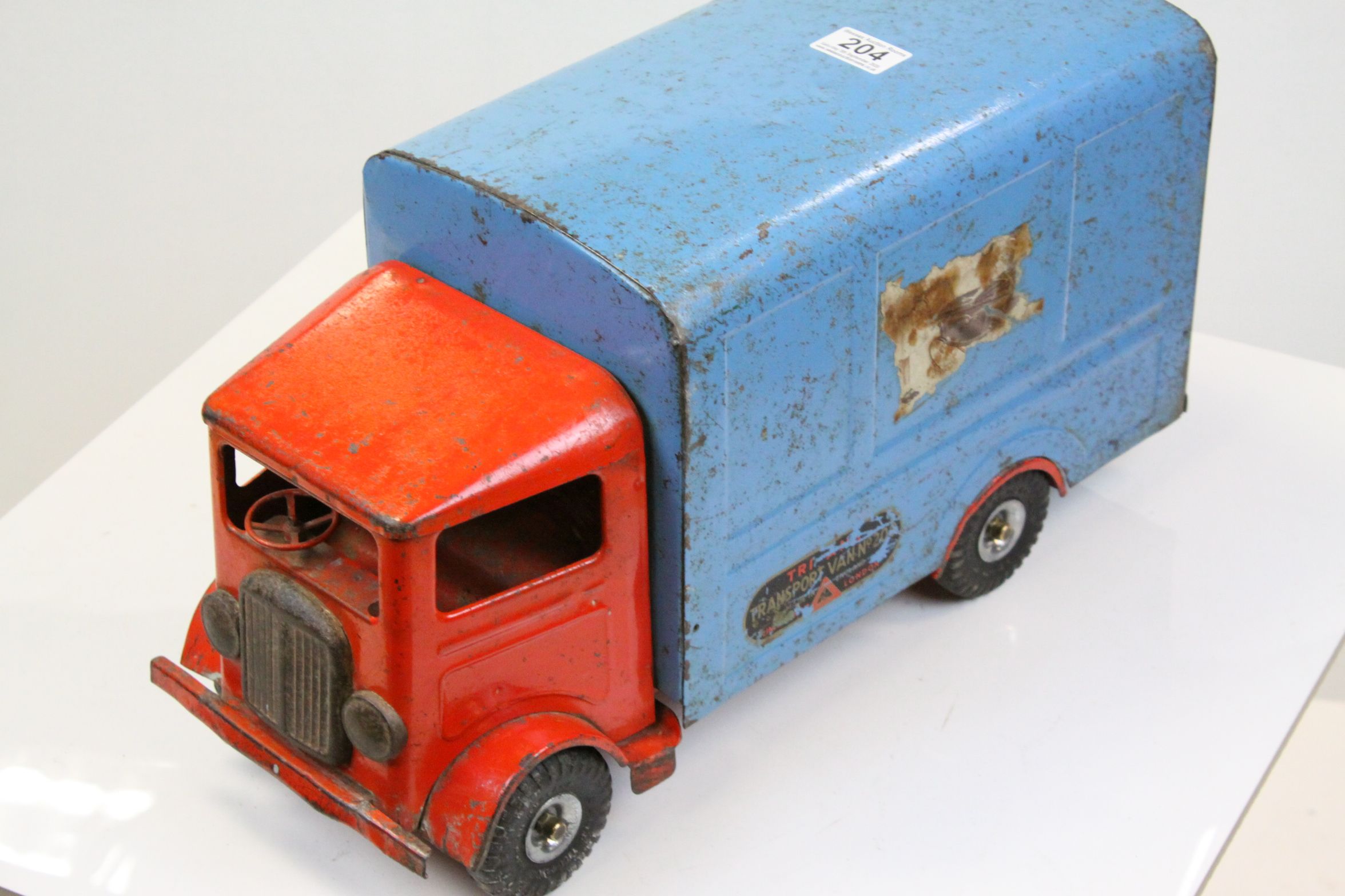 Tri-ang Pressed Steel 200 Series Transport Van No 200, painted red and blue, with partial - Image 2 of 5