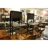 Matched pair of antique walnut side chairs with leather and brass