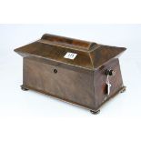 Regency Mahogany Sarcophagus Tea Caddy, the hinged top opening to reveal two lidded compartments and