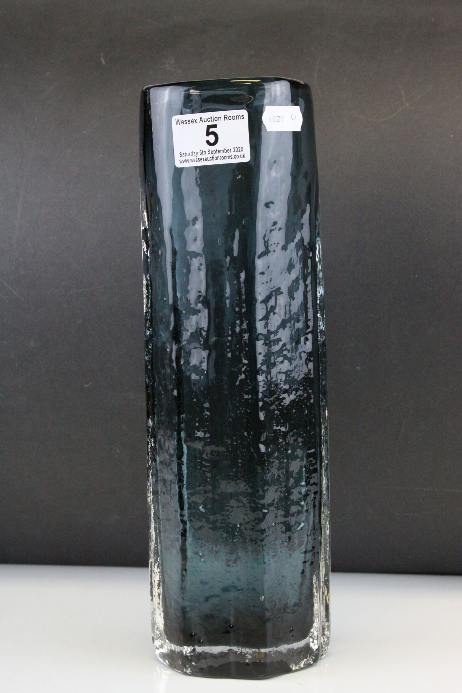 Geoffrey Baxter for Whitefriars, Textured Glass 'Cucumber' vase, pattern 9679 in Indigo, h.30cms - Image 3 of 6