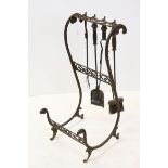 Victorian Style Metal Companion Set and Log Holder, h.85cms
