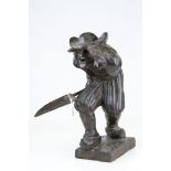 Carved Wood Figure of ' Chouan au Guet ' holding a Scythe, signed Jul Martin, 35cms high