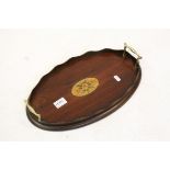 Edwardian Mahogany Inlaid Oval Gallery Tray with Twin Brass Handles, L.42cms