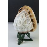 Victorian Cameo Conch Shell Table Lamp, the carved decoration of a Classical Maiden with a Faun,