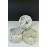 Six Chinese Marble Circular Stands, each with Chinese Calligraphy and Seal mark, largest d.18cms