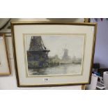 George Owen Wynne Adderley R.I (1884 - 1960), Watercolour of Dutch Windmills, signed lower right and