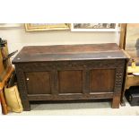 19th century Oak Three Panel Coffer with Carved Decoration to the frame, L.133cms h.74cms