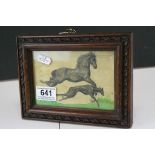 19th century Coloured Pencil Drawing of Horse and Greyhound with monogram