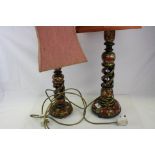 Two Kashmiri Papier Mache and Floral decorated Table Lamps