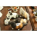 Two Beswick Siamese Cats together with Three Cheval Ceramics Ponies