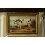 Oil on canvas laid to board, a study of a provincial landscape with cow, possibly Ayrshire breed, 26
