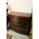 19th century Mahogany Bow Fronted Chest of Two Short over Three Long Drawers raised on splayed feet,