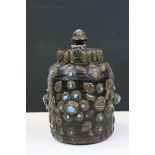 South East Asian Wooden Lidded Casket / Urn, with applied brass and copper decoration. some inset