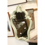 Green Distressed Painted Rococo Style Mirror, h.59cms