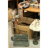 Mixed Lot including Table Lamps, Painted Stationery Rack, Gilt Wall Candle Sconce, Wicker Baskets,