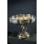A Chinese export silver tazza, mark of Wang HIng of Honk Kong, of shaped petal outline, supported by