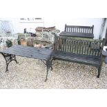 Wooden Garden Bench (a/f) L.164cms together with a Wooden Garden Table