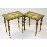 Pair of Italian Painted Tables on turned tapering legs, largest L.55cms h.66cms