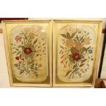 Pair of Framed Antique Silks of Flowers and Leaves