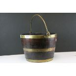 Coopered Brass Bound Oak Bucket with Brass Swing Handle, 34cms diameter