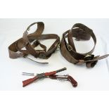 Two Sam Brown Leather Belts together with Two Novelty Shotgun Lighters