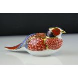 Royal Crown Derby ' Pheasant ' Paperweight with gold stopper, l.18cms