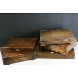 Five oak cased cutlery boxes no contents.