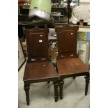 Pair of Victorian Oak Hall Chairs with solid seats and backs
