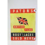 Vintage Shop Advertising Sign mounted on Board ' Paton's Boot Laces ', 37cms x 29cms