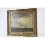 A modernist impasto oil on board landscape stormy day.