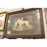 Oil on board, a study of rare Ibizan hounds in a courtyard, oak framed, 26 x 37cm